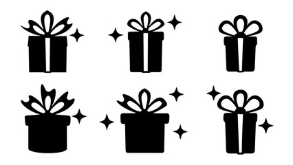  Gift boxes with ribbon icons Set. Gift box flat silhouette set.