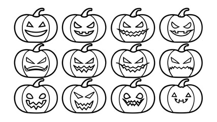 Halloween pumpkin line art vector clip art set