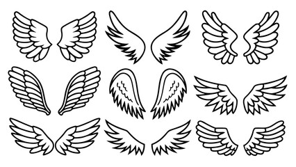 Angel Wings Vector Line Art Set