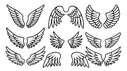 Angel Wings Vector Line Art Set