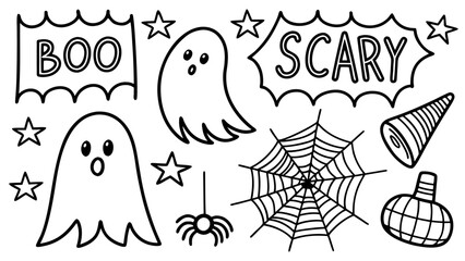Halloween doodle elements set.