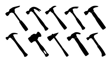 Set of hammer silhouettes vector