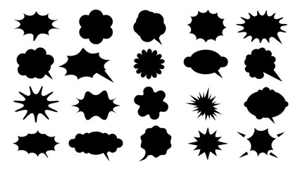 collection of Comic explosion speech bubble vector shapes, speech bubble silhouettes