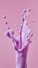 Fototapeta premium Pink milk eruption, whimsical splash dance, surreal liquid art; celebrates National Milk Day and World Creativity and Innovation Day