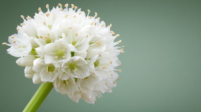 White allium blossom unfurls ethereal beauty, embodying serene tranquility, ideal for Junes Litha solstice or World Planting Day