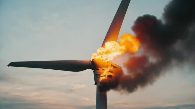 Wind turbine on fire.