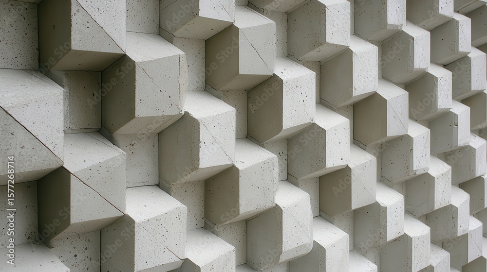 Poster architectural concrete cubes creating textured wall surface, interplaying geometric shapes with dram