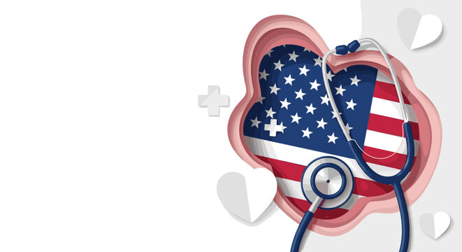 American flag within heart shape with stethoscope, Patriot Day concept with copy space - Powered by Adobe