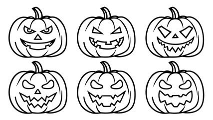 Halloween pumpkin line art vector clip art set