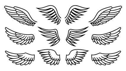 Angel Wings Vector Line Art Set