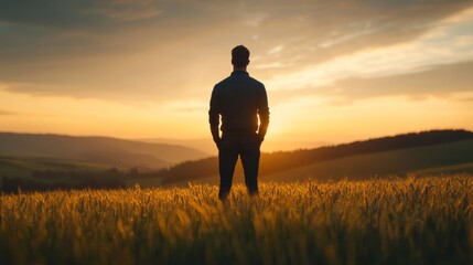 Sunset casts a golden embrace on a solitary figure, signifying introspection and renewal akin to Autumn Equinox rituals