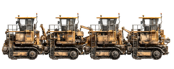 Realistic Clean Detailed Four cold planers in a horizo PNG cutout, transparent background, ideal for marketing materials and video overlays, digital downloads, content creation