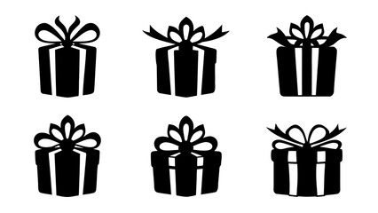  Gift boxes with ribbon icons Set. Gift box flat silhouette set.