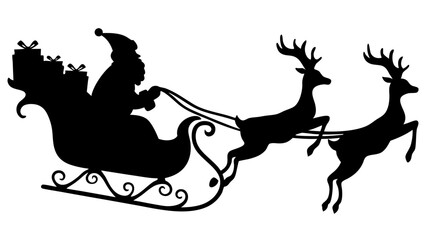 Santa with reindeer silhouette vector illustration
