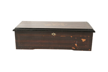 wooden chest isolated on white  19th Century Swiss Roll Carillon Box