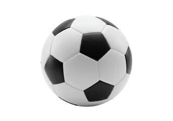 A pristine black and white soccer ball with hexagonal and pentagonal panels, perfectly inflated, on an immaculate transparent background with diffused studio lighting. Concept of a game and the spirit