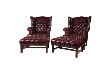 red armchair isolated on white  Leather Button Back Wing Chair and Ottoman