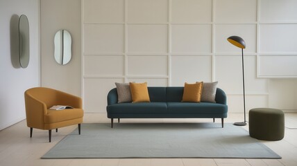 Stylized Interior Design with Modern Furniture Elements and Decorative Accents