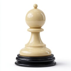A single polished beige chess bishop piece standing on a black base isolated on white background