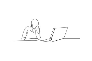 Laptop one line art Of minimalist vector icon with Black And white
