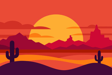 Desert Sunset Landscape Vibrant Hues of a Southwestern Scene