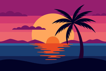 Stunning Tropical Sunset Beach Palm Tree Ocean View