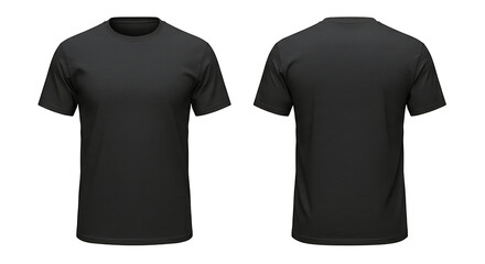 Naklejka premium Front and back view of a plain black tshirt isolated on a white background