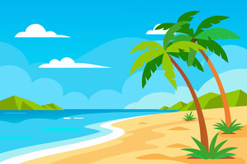 Tropical Beach Paradise Idyllic Scene of Palm Trees and Sea