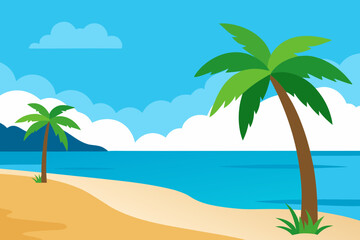 Tropical Beach Paradise Idyllic Scene of Palm Trees and Sea