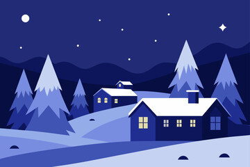 Fototapeta premium Winter Village Scene A Peaceful Winter Village Illustration