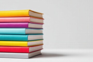 Colorful school books stacked with copy space for back to school education ads. Stack of colorful books with empty space on white background for back to school themes