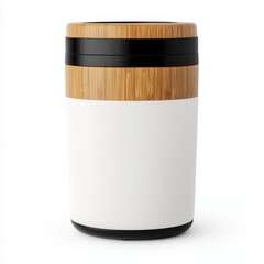 Modern Insulated Travel Mug with Bamboo Lid and White Body