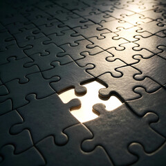A puzzle with one glowing missing piece.
