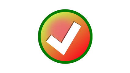White Check Mark on Yellow-Red Gradient Circle with Green Border Icon