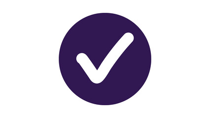 Minimal White Check Mark in Dark Purple Circle on White Background Icon