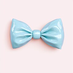 Glossy Blue Bow Decoration on Soft Pink Background for Design Use