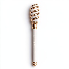 Elegant Golden Spiral Pen with White Body and Magical Sparkles