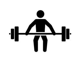 This image is a minimalist outline icon depicting a person engaged in weightlifting with a barbell.
