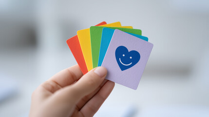Colorful rainbow cards with smiling heart promoting mental health awareness and positivity