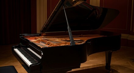 Fototapeta premium Grandeur of Black Grand Piano Keys to Musical Artistry and Timeless Elegance