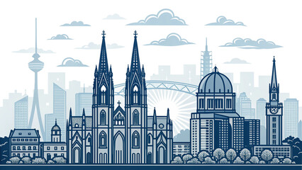 Fototapeta premium Cityscape Building Outline Silhouette Icon
