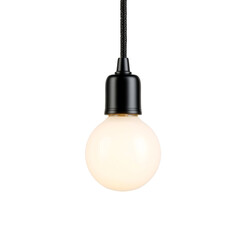 Isolate transparent with minimalist pendant ceiling light opal glass with black cord, minimalist pendant light exposed bulb, industrial pendant ceiling light product  . PNG die-cut for advertising 