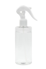 Transparent Spray Bottle with White Trigger Nozzle Isolated on White Background
