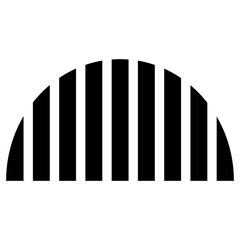 Black semi-circle with white vertical stripes on transparent background. Abstract graphic design shape