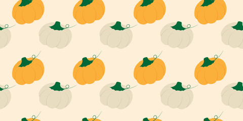Autumn White and Orange Pumpkins Seamless Pattern Banner Format Thanksgiving Greeting Backdrop idea