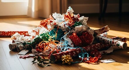 Festive Discard A Pile of Wrapping Paper After Holiday Whisk