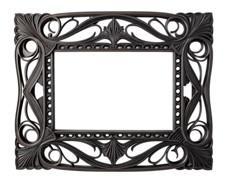 Ornate Rectangular Picture Frame with Intricate Floral and Geometric Details in Matte Black a Sophisticated Decorative Accent - Powered by Adobe