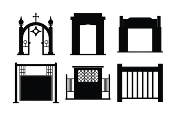 Black and white doors and windows vector icon set for building architecture design