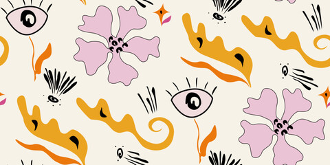 Hand drawn abstract wildflower playful floral pattern seamless for textile and digital paper