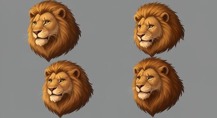 Lion Head Expressions in Cartoon Style